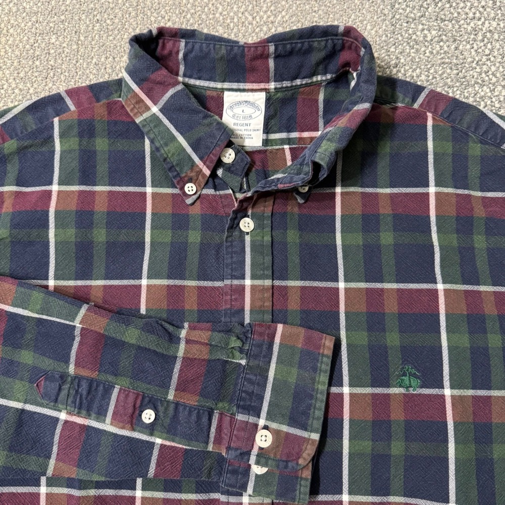 Brooks Brothers Regent Plaid Flannel Shirt Mens Large Long Sleeve Blue/Red/Green